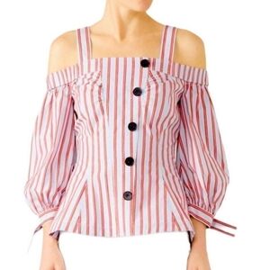 Derek Lam 10 Crosby Womens Blouse Sz 4 Off the Shoulder Balloon Sleeve Stripes